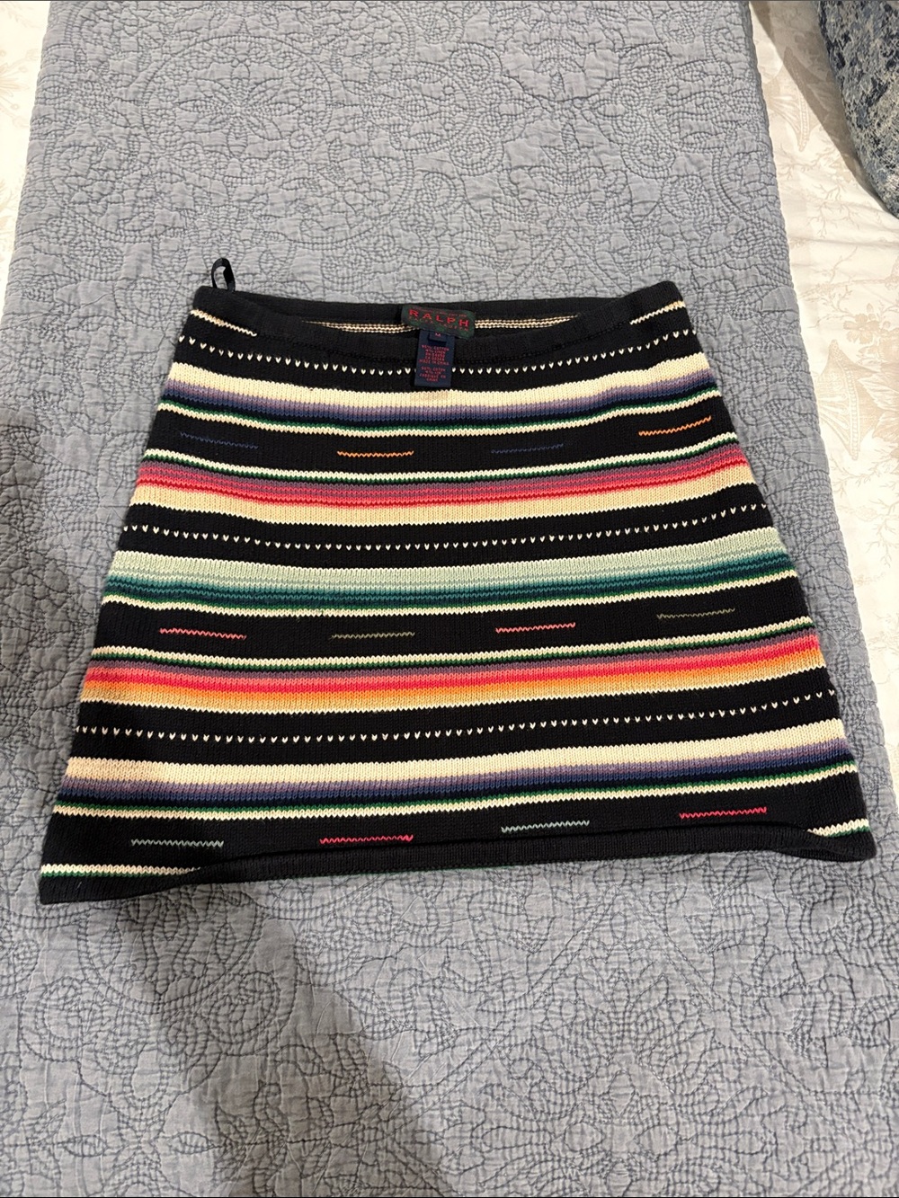 Ralph Lauren Black Knit Mini Skirt with Multicolor Stripes
